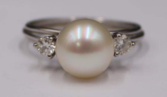 JEWELRY. Vintage Platinum Pearl and Diamond Ring. (1 of 7)
