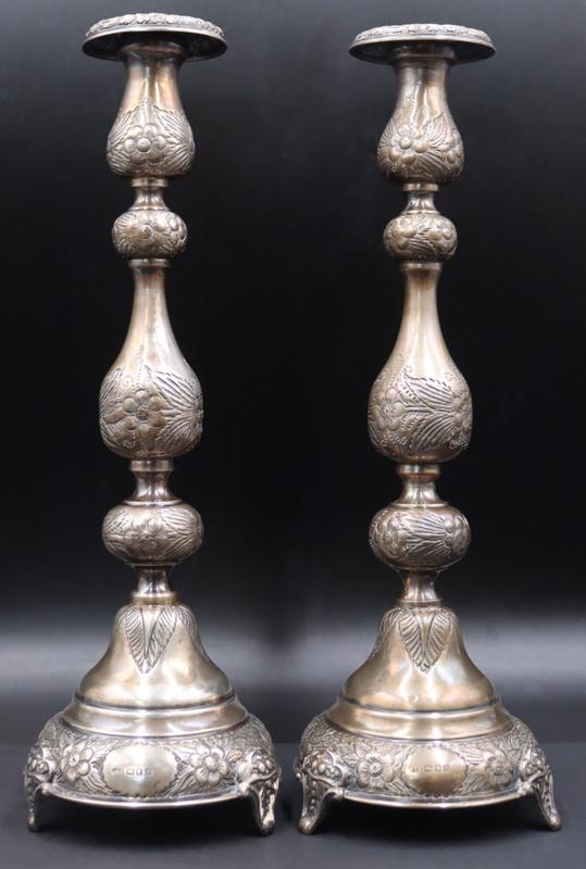 SILVER. Pair of English Silver Candlesticks. (1 of 9)