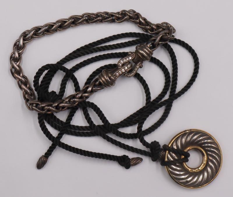 JEWELRY. David Yurman 18kt, Diamond, and Sterling: Jewelry Grouping. Including a David Yurman sterling 5mm wheat bracelet with a diamond accented buckle clasp - stamped, "DY 925"; a David Yurman Thoroughbred sterling and 18kt yellow gold cir