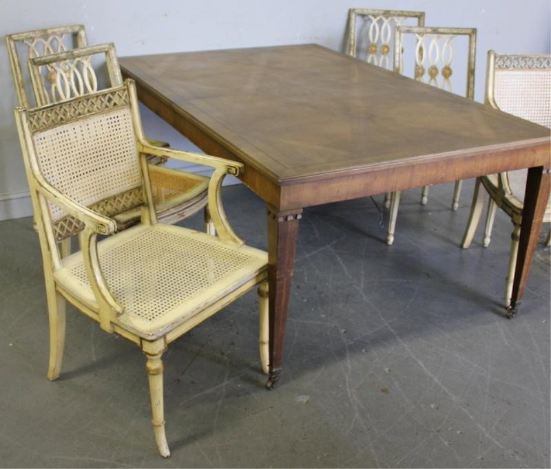 Baker Dining Table with 6 Chairs.: Table has four 15" leaves. From a Bronx, NY home. Dimensions: Table - 66" wide x 44" deep x 28.5" high