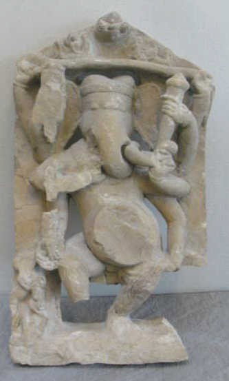 Indian Stone Carving of Ganesh.: Possibly 13th or 14th century. From an East 86th Street collector. Dimensions: 15" wide x 5" deep x 27" high. Condition: Age appropriate - with losses and cracking.