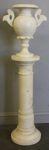 Alabaster Pedestal and Urn Lamp.: From a Bloomfield, NJ home. Dimensions: Pedestal - 31" high. Urn - 17" high.