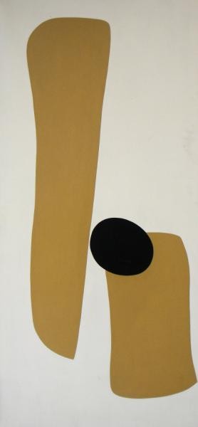 JAVAHERI, Maryam. 1966 Abstract Oil on Masonite.: Signed verso. Maryam Javaheri, Iranian, 20th C. From a Rye, NY estate. Dimensions: 69" high x 33" wide. Condition: Dirty with light surface scuffs.
