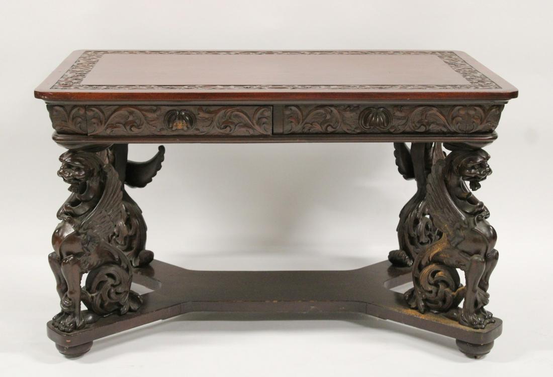 RJ Horner Griffin Carved Mahogany Partners Desk. (1 of 12)