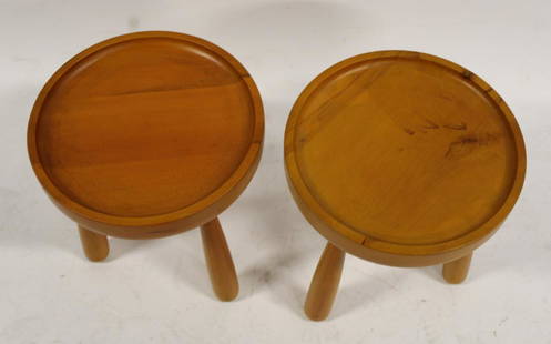 A Pair Of Sergio Rodriguez Style Dish Top Stools.: Nice quality. From a New Jersey collection. - Dimensions: 17" h x 15"dia