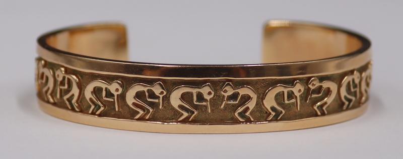 JEWELRY. Sgnd Taylor 14kt Gold Kokopelli Bracelet. (1 of 5)