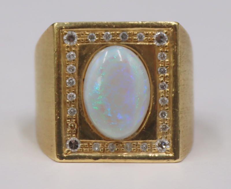 JEWELRY. Men's 18kt Gold, Opal and Diamond Ring. (1 of 9)