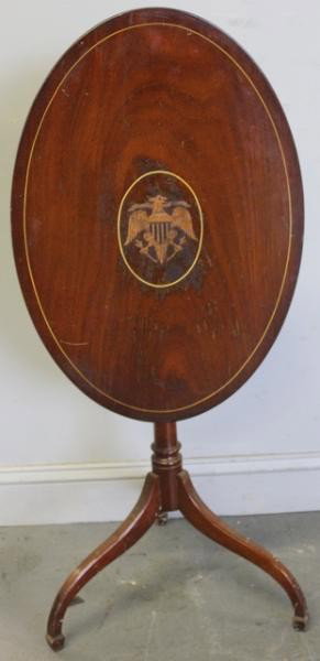 98: Oval Tilt Top Table with Eagle Inlay.