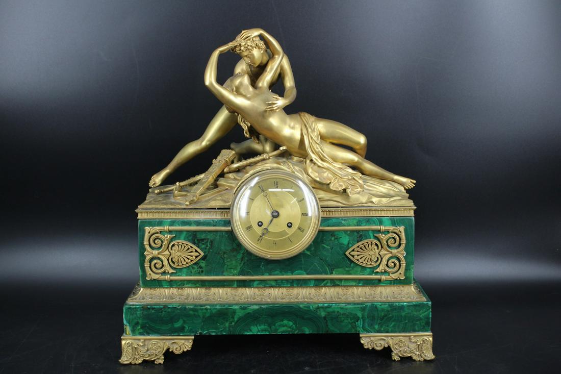 A Malachite Clock With A Gilt Bronze Top (1 of 9)
