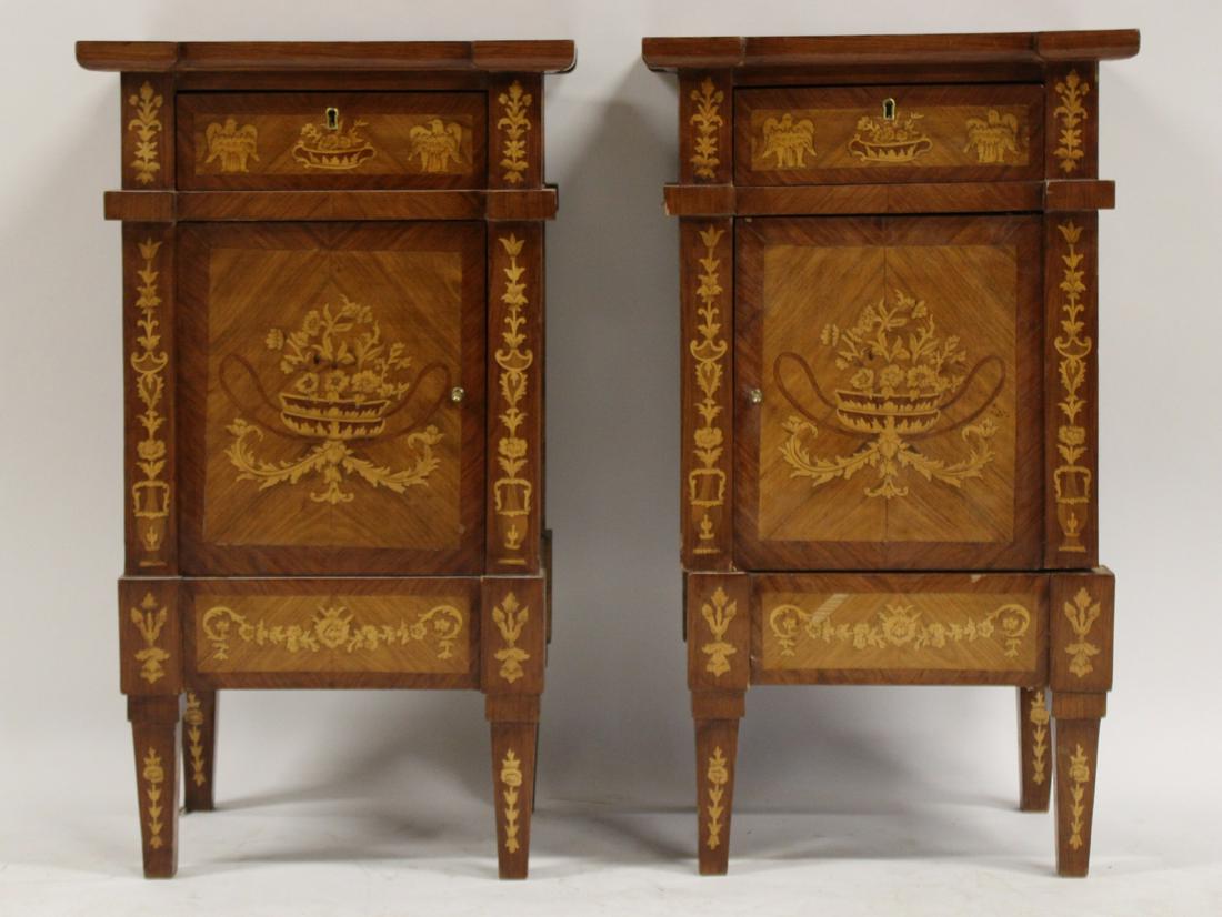 An Antique Pair Of Marquetry Inlaid Night Stands. (1 of 13)