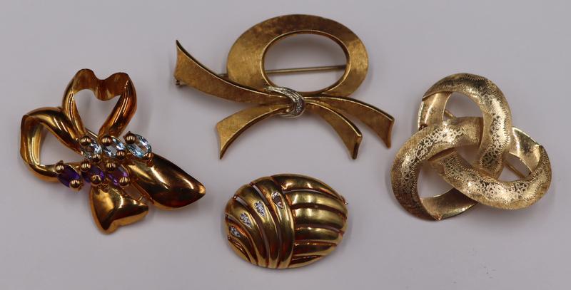JEWELRY. (4) 18kt and 14kt Gold Brooches. (1 of 13)