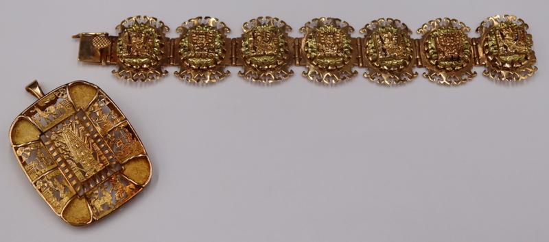 JEWELRY. 2 Pcs. of Peruvian 18kt Gold Jewelry. (1 of 13)