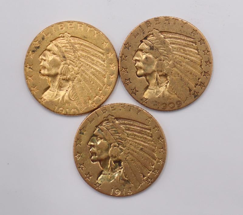 NUMISMATICS. (3) $5 Indian Half Eagle Gold Coins. (1 of 7)