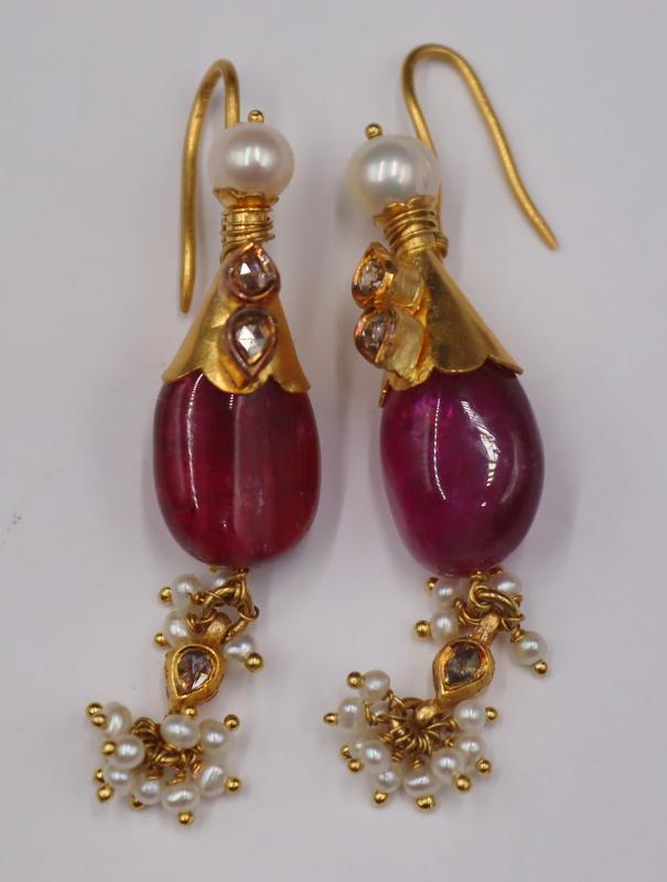 JEWELRY. Mughal Style 18kt Gold, Diamond, Colored Gem and (1 of 12)