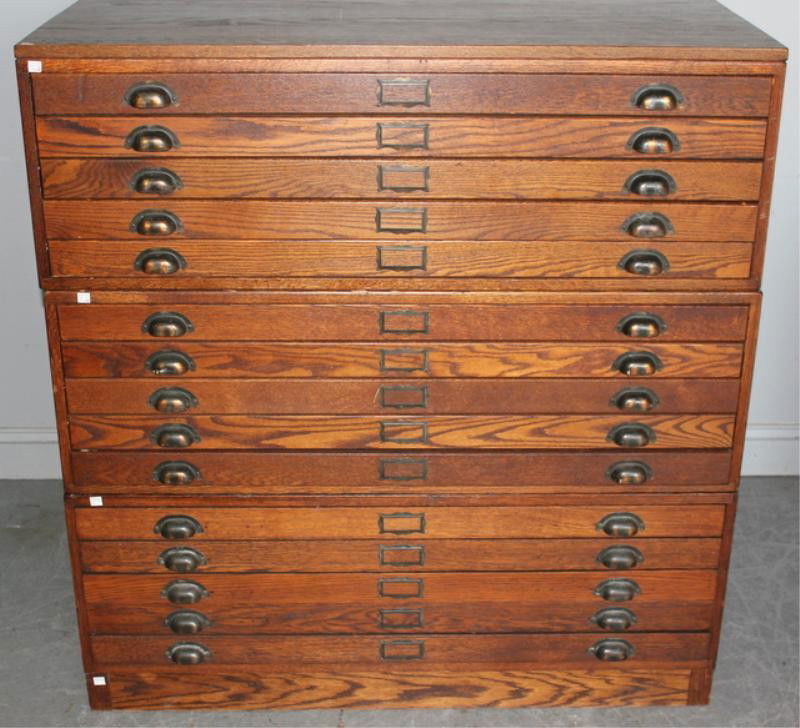 64 Oak 3 Stack Multi Drawer Architect's