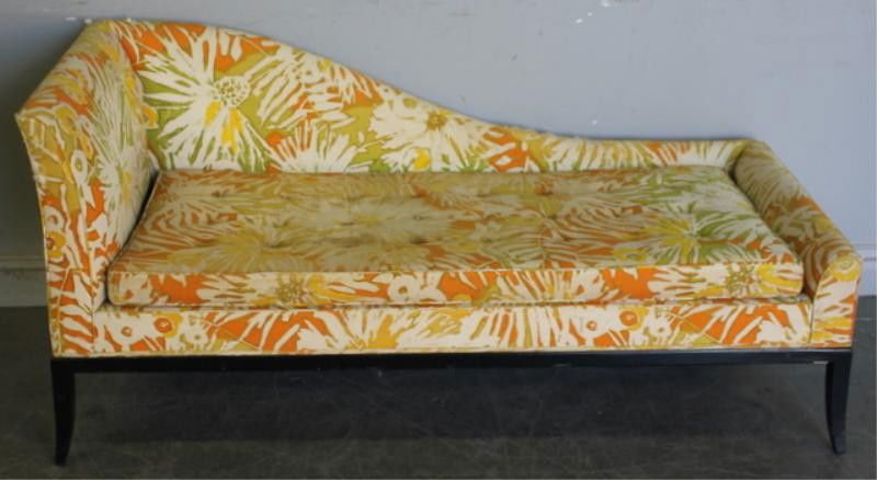 PARZINGER (?) Upholstered Midcentury Chaise.: From a Larchmont, NY estate. Dimensions: 62" wide x 27" deep x 29" high. Condition: Upholstery as is.