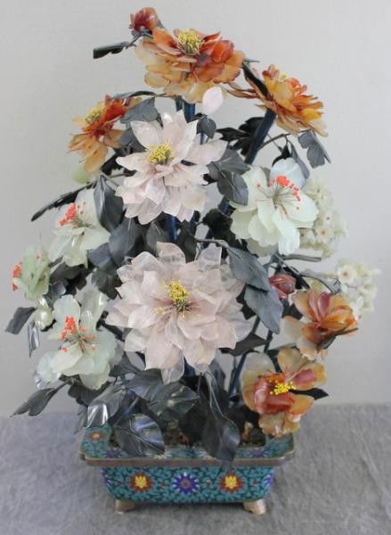 Chinese Jade Basket of Peony Flowers