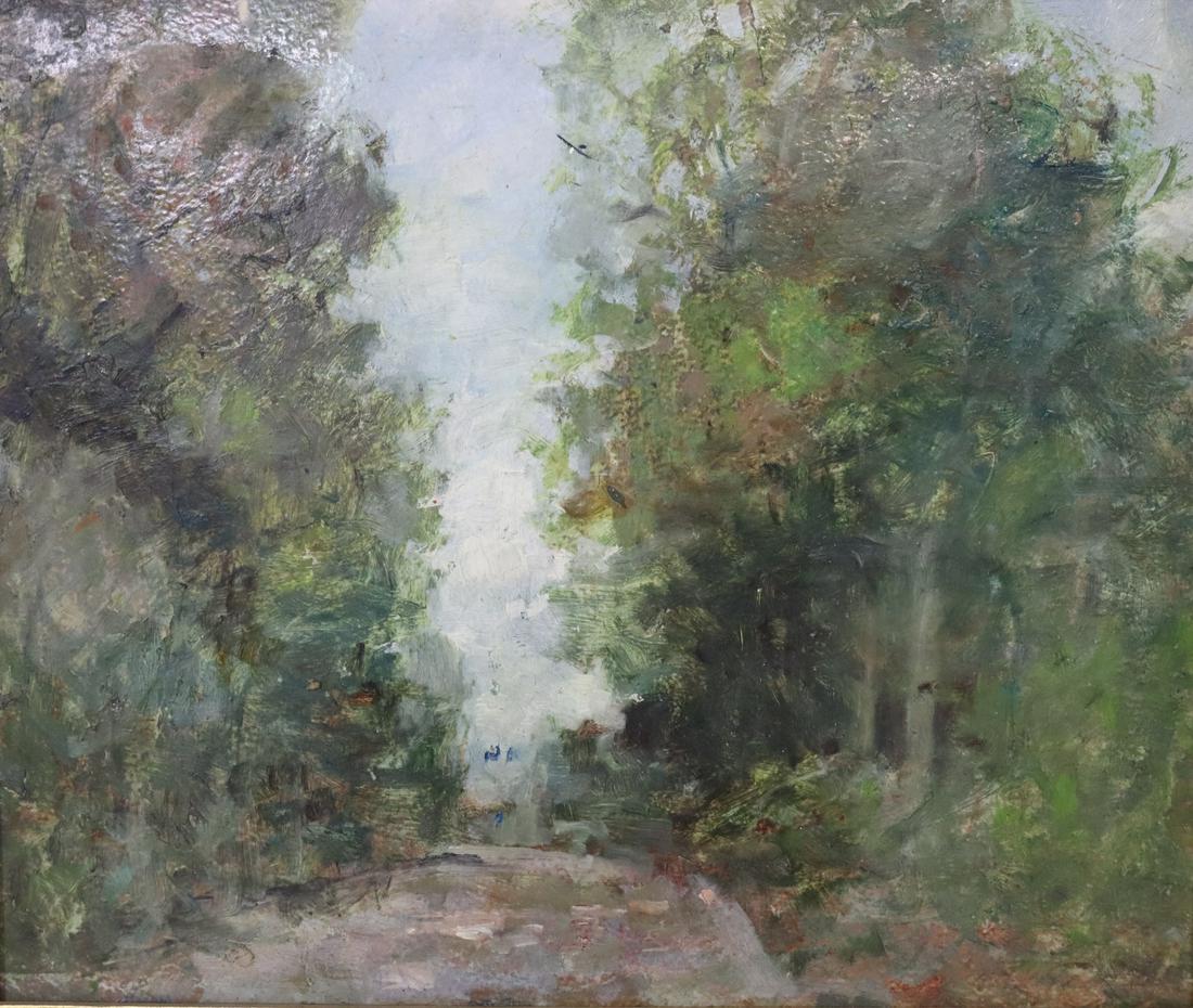 IMPRESSIONIST FOREST SCENE. OIL ON BOARD. (1 of 3)