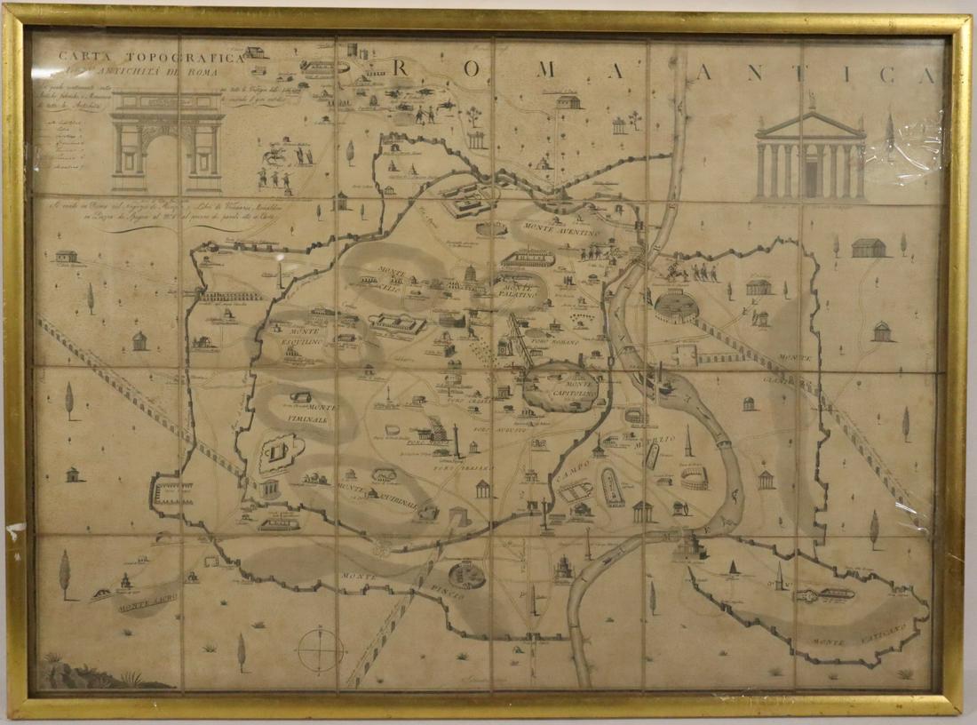 ENGRAVED MAP OF ROME "CARTA TOPOGRAFICA": Engraved Map dated 1805. From a New Jersey estate. - Dimensions: 25" h x 34" w.