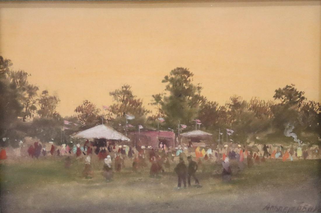 ILLEGIBLY. SIGNED WATERCOLOR / GOUACHE. (1 of 5)