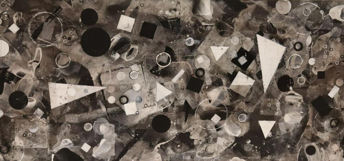 MARK WIENER (U.S.A.,1951-2012).: Abstract composition. Oil on canvas. Signed and titled verso. From a Queens, NY estate. - Dimensions: 26" h x 56" w.