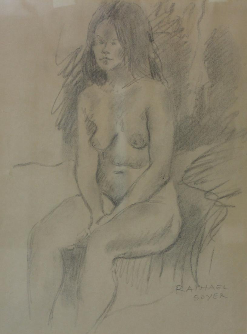 RAPHAEL SOYER (U.S.A, 1899-1987).: Female nude. Pencil on paper. Signed lower right. From a White Plains, NY estate. Dimensions: 13.25" h x 10" w. Frame: 24.25" h x 20.5" w.