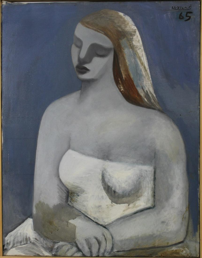 THOM LEYLAND (20TH CENTURY).: "Young Woman". Oil on canvas. Signed and dated '65 to top right. From Hamptons, NY estate. - Dimensions: 44" h x 34" w. Frame: 46" h x 35.5" w.