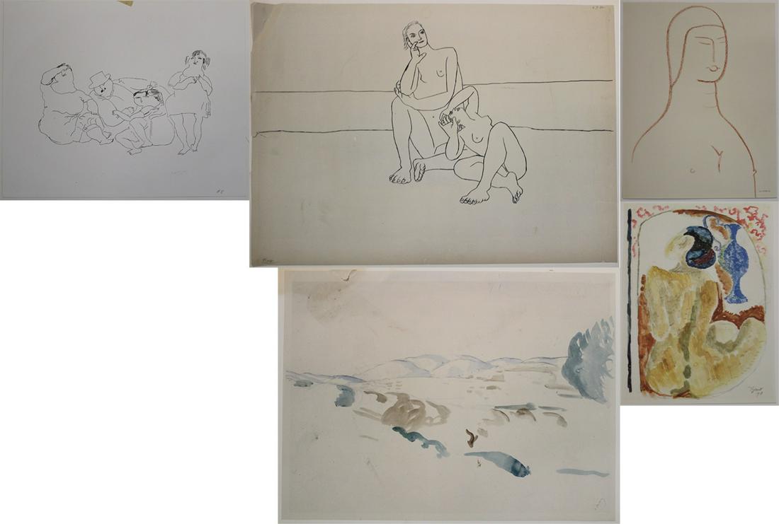 PARTIAL "LIVING ART PORTFOLIO".: To include 5 out of 20 collotype prints by Pablo Picasso, Gaston Lachaise, Jules Pascin, Duncan Grant, and Andre Derain. Reproductions after paintings, drawings, and engravings. Printed in 1923 by the