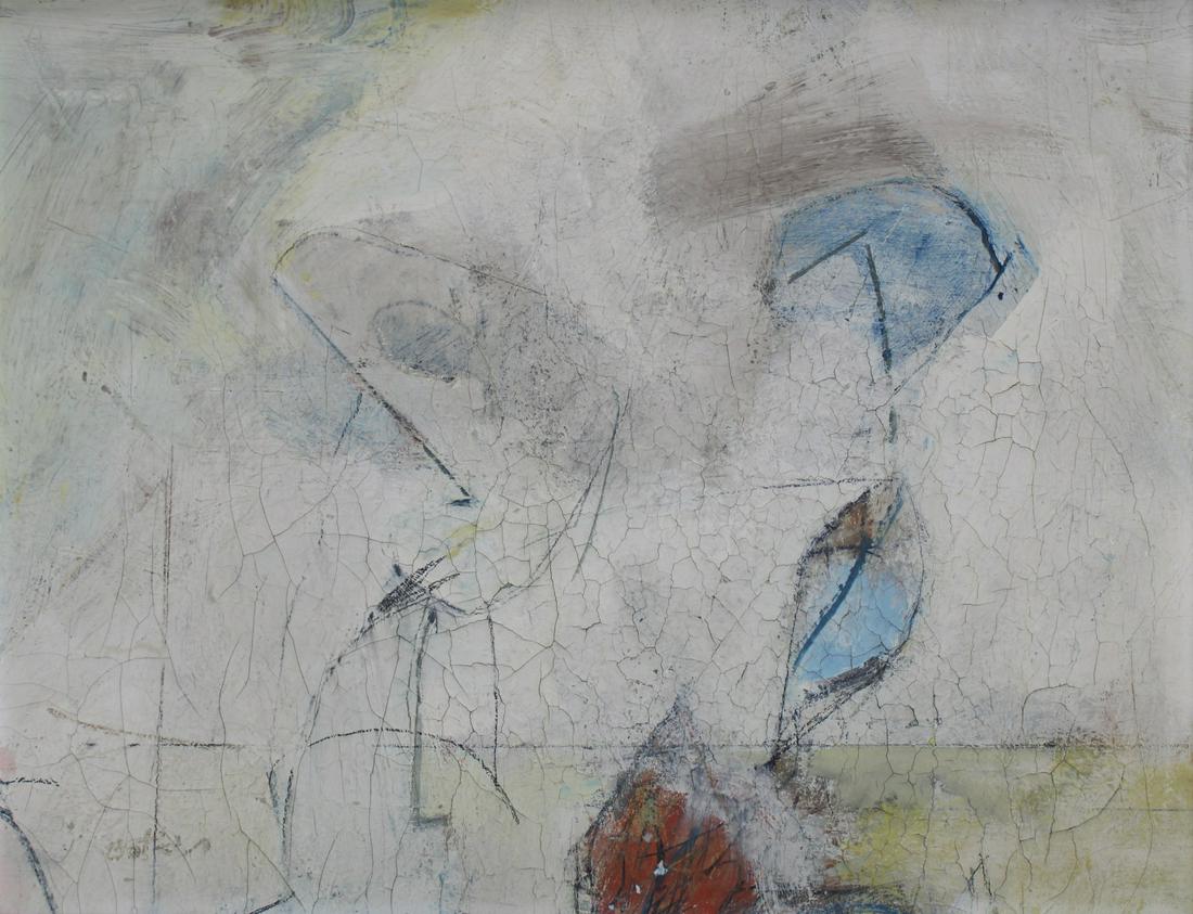 HENRY BOTKIN (AMERICAN, 1896-1983).: "Wind and Sand". Oil on board. 1961. Signed lower left. Titled, dated and signed again on reverse. From a New York, NY collection. - Dimensions: 16.9" h x 21.75" w.