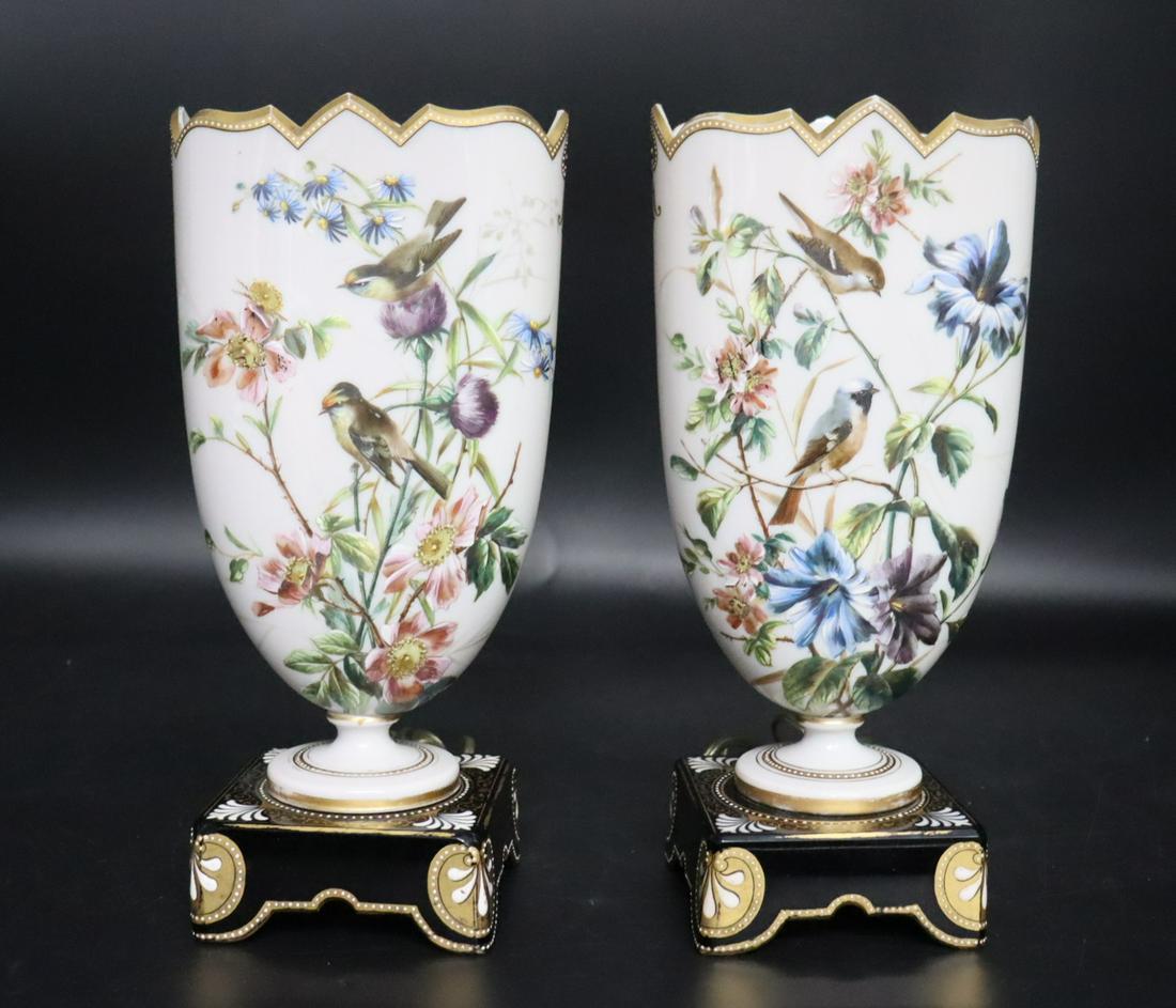 An Antique Pair Of Black & Milk Glass Vase Form (1 of 5)