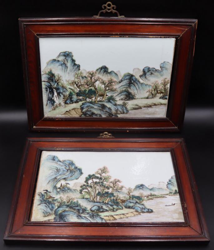 Pair of Framed Chinese Enamel Decorated Plaques. (1 of 18)