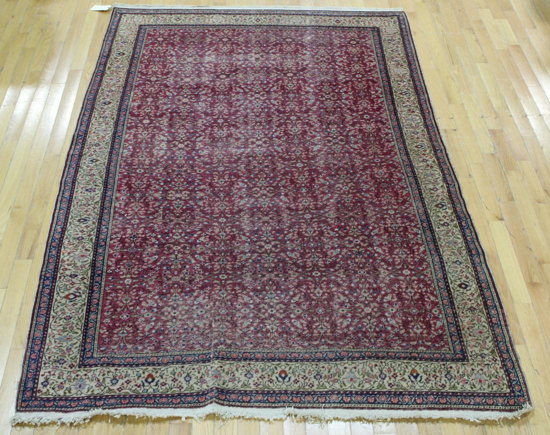 Antique And Finely Hand Woven Carpet.: Nice Open field pattern with bright border. From a Brooklyn, NY estate. - Dimensions: 9ft 7" x 6ft 3"
