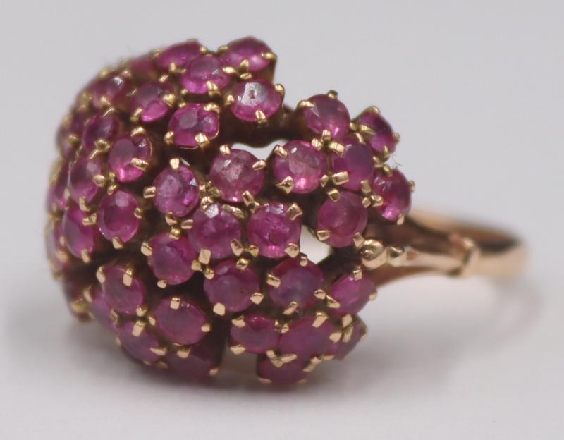 JEWELRY. 14kt Gold and Ruby Cluster Ring. (1 of 7)