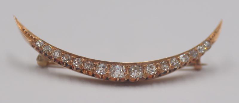 JEWELRY. Victorian 14kt Gold and Diamond Crescent (1 of 8)
