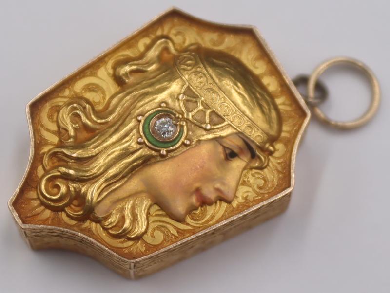 JEWELRY. Art Nouveau 14kt Gold, Enamel and Diamond (1 of 9)