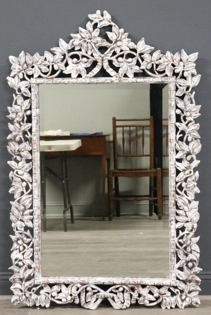 Vintage Highly Carved White Painted Mirror. (1 of 7)