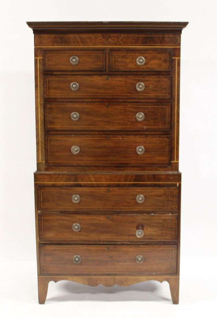 Antique Mahogany Inlaid Chest On Chest. (1 of 10)