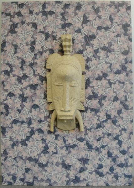 KOLAR, Jiri. 1974 Mixed Media Collage "Homage to: Picasso." Signed and dated verso. Mask is initiled and dated verso. Albright-Knox Art Gallery label verso. Jiri Kolar, Czech, 1914 - 2002. From a Scarsdale, NY collector. Dimensions: 39" high x 28" wi