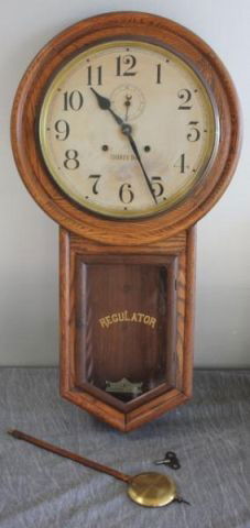 Vintage 30 Day Regulator Clock.: From a Larchmont, NY home. Dimensions: 17" wide x 4.75" x 30.5" high.