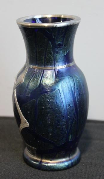 Art Nouveau Silver Overlay Cabinet Vase.: Unsigned. From a NYC location. Dimensions: 5.5" high.