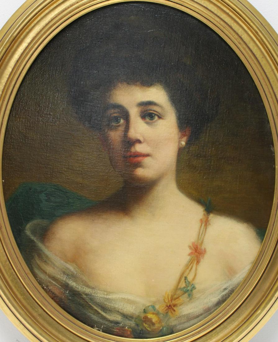 AMERICAN SCHOOL (19TH/20TH CENTURY).: Portrait of a Lady. Oil on canvas. (Oval). Indistinctly signed at lower left. From a Rye, NY estate. - Dimensions: Oval: 22" h x 18" w.