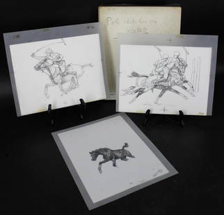 PAUL BROWN (AMERICAN, 1893-1958).: (Grouping of 28) Polo & Horse illustrations. Pencil on acetate. Many with artist's pencil notations in margins. Unsigned. Each with artist's estate stamp. Stored in a box; titled "Polo sketches on ace