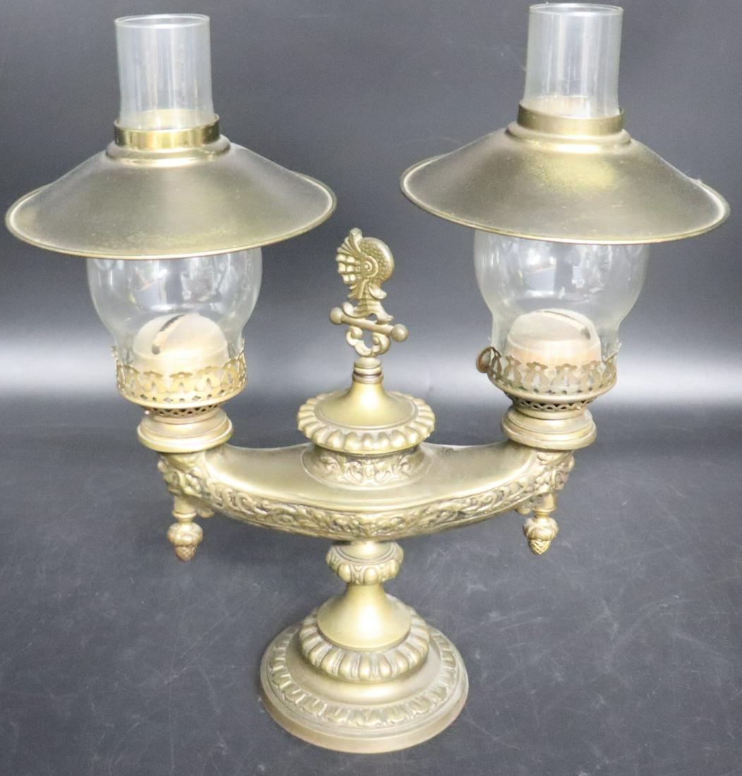 An Unusual Brass 2 Burner Partners Oil Lamp. (1 of 4)