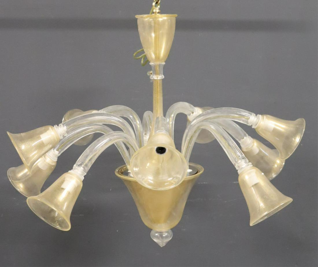 Vintage Murano Glass Gold Flecked Chandelier.: La Murrina New old stock from the eighties. From a Westchester, NY closed store. - Dimensions: 28" h x 31" w.