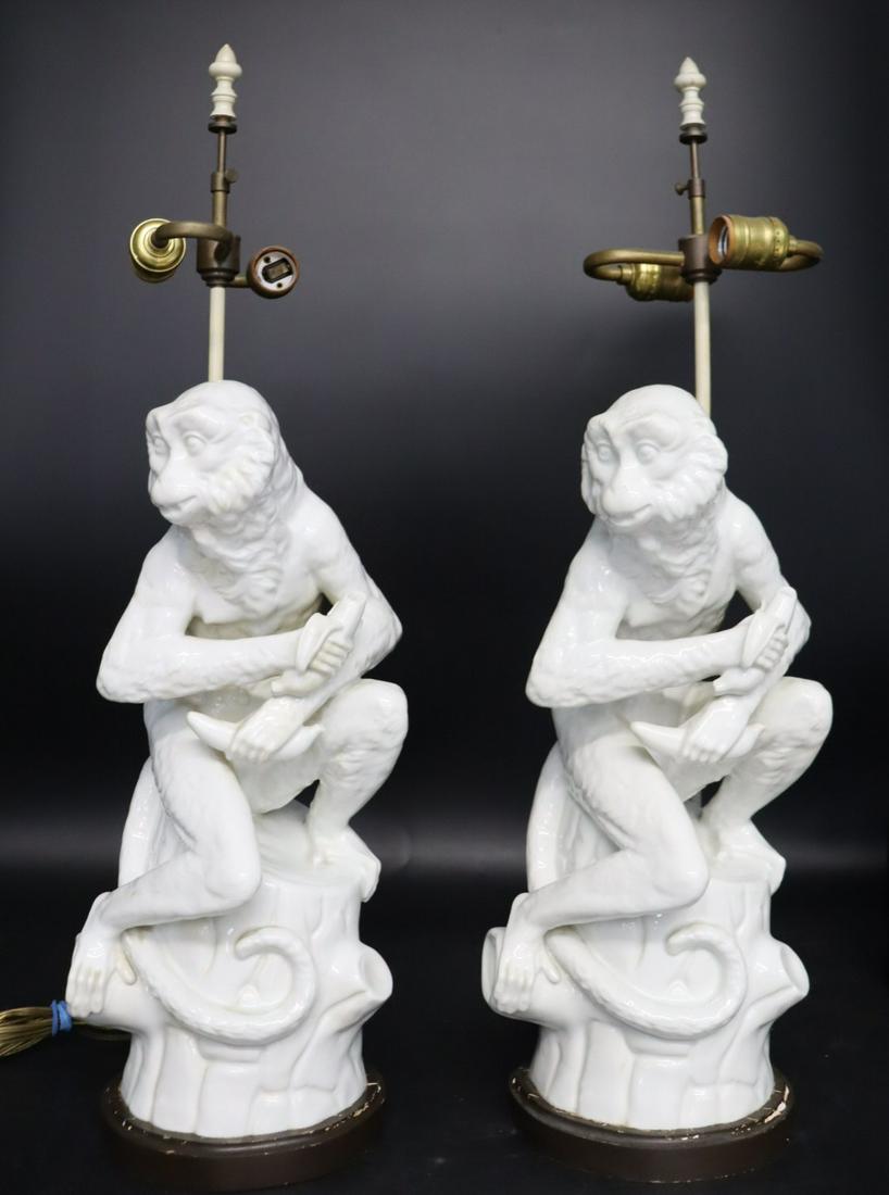 A Vintage Pair Of Blanc De Chine Monkey Lamps. (1 of 7)