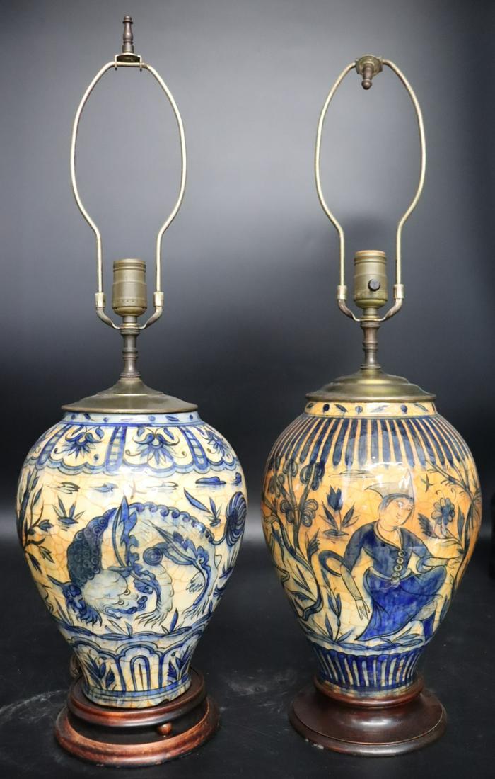 2 Antique Middle Eastern? Porcelain Urns As Lamps. (1 of 8)