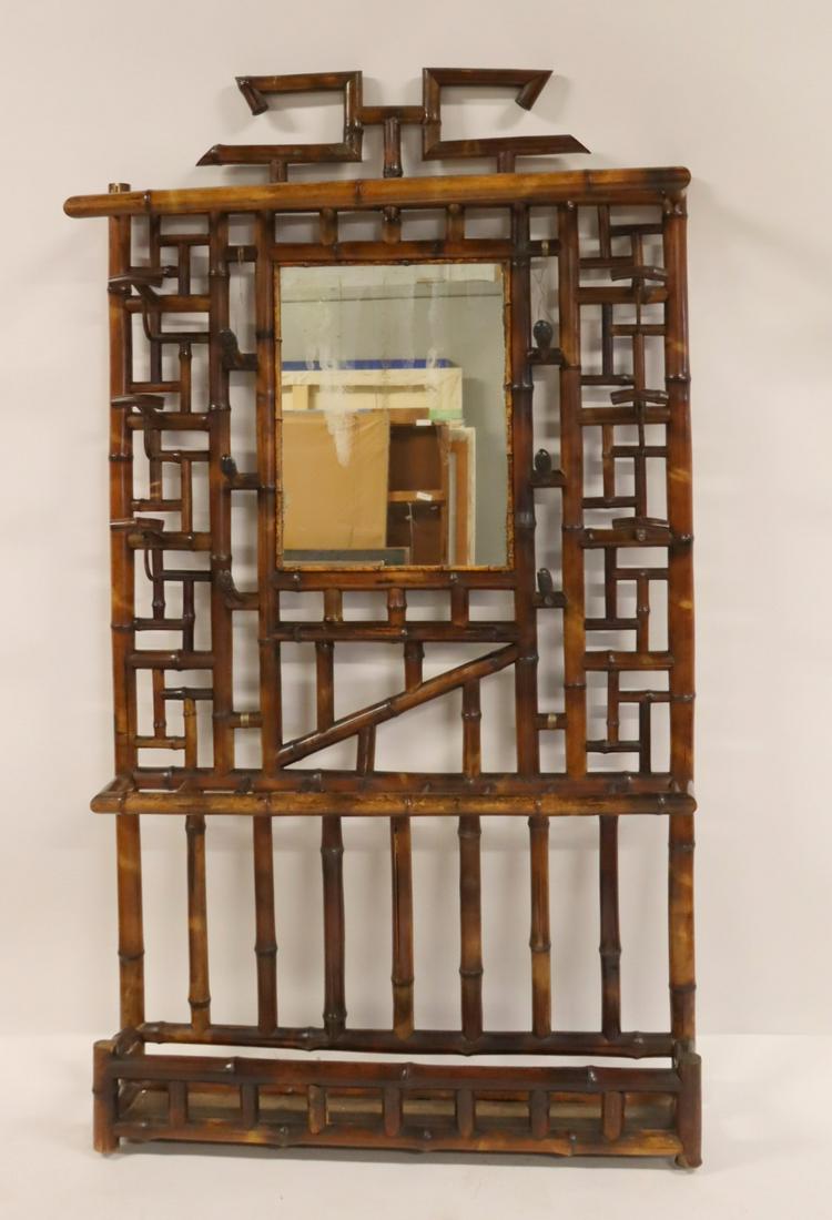 Antique Bamboo Mirror Back Hall Tree. (1 of 9)