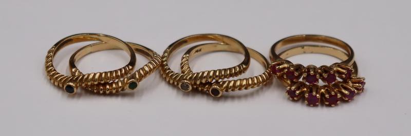 JEWELRY. (6) 14kt Gold Rings with Colored Gems. (1 of 11)