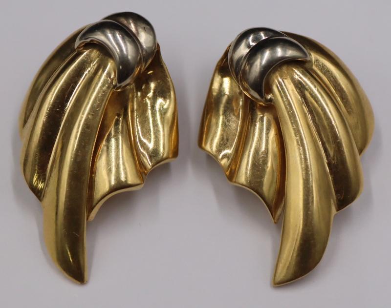 JEWELRY. Pair of Italian Bi-Color Gold Earrings. (1 of 9)