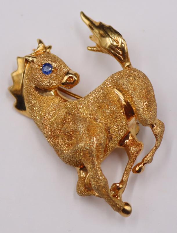 JEWELRY. Signed 18kt Gold and Gem Horse Brooch. (1 of 8)